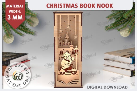 3D Christmas Book Nook Laser Cut Design