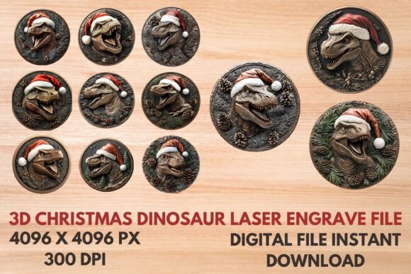 3D Christmas Dinosaur Laser Engrave File for Festive Creations