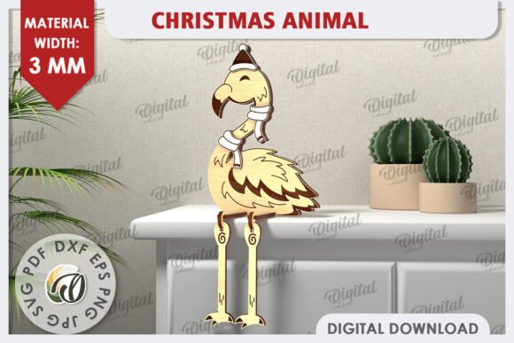 3D Christmas Flamingo Laser Cut Design for Holiday Decor