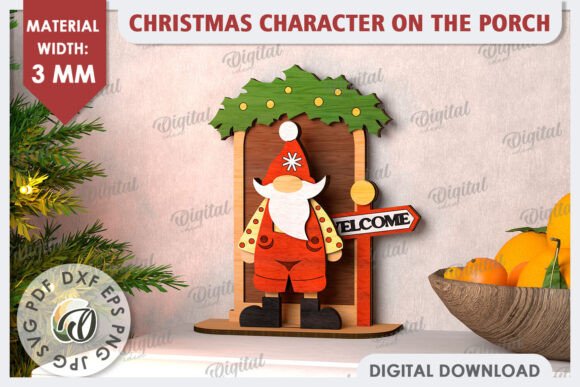 3D Christmas Gnome on the Porch LaserCut