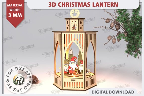 3D Christmas Lantern Laser Cut Design for Festive Decor