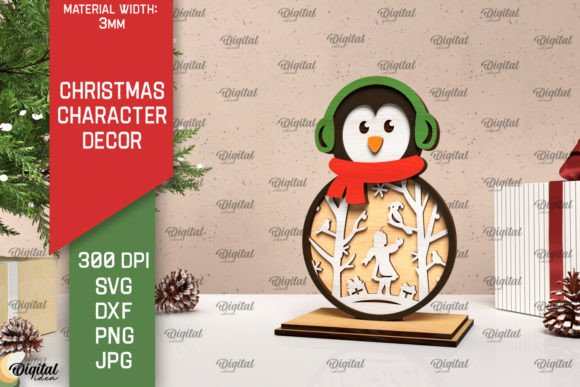3D Christmas Penguin Decor Laser Cut
