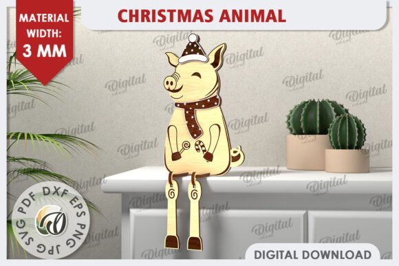 3D Christmas Pig Laser Cut Design: Festive Crafting