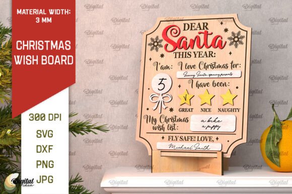 3D Christmas Santa Wish Board Laser Cut Design