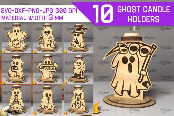 3D Ghost Candle Holder Laser Cut Bundle: Spooky SVG Files
