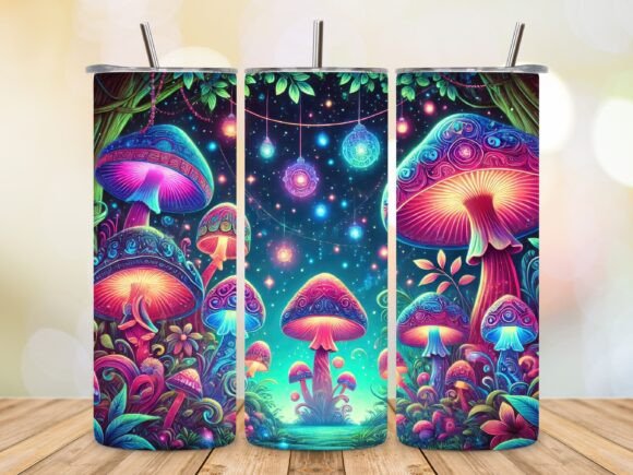 3D Glowing Mushrooms Tumbler Wrap for 20oz Designs