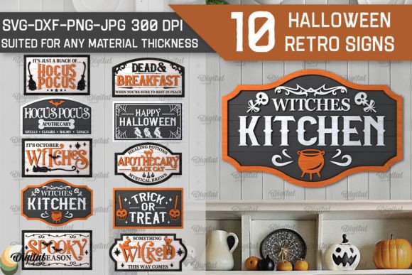 3D Halloween Retro Signs LaserCut Bundle
