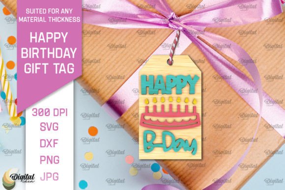 3D Happy Birthday Gift Tag Lasercut Design