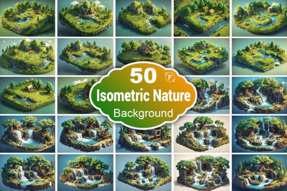 3D Isometric Nature Environment Illustration Wallpaper Bundle