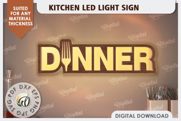 3D Kitchen Led Light Sign Laser Cut