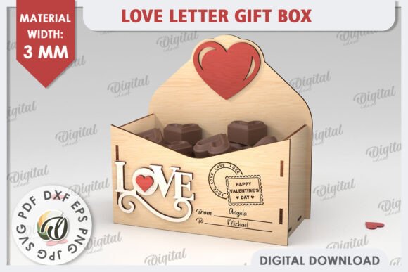 3D Love Letter Gift Box Laser Cut Design