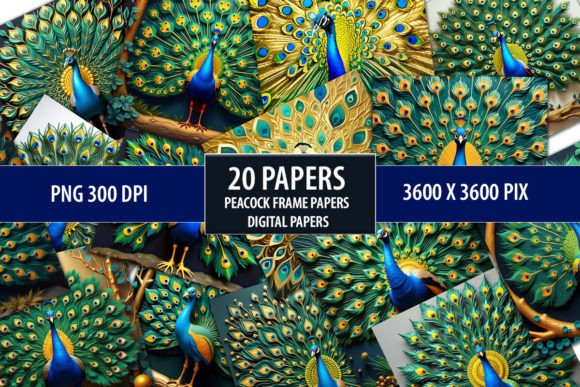 3D Peacock Wall Frame Digital Papers for Stunning Designs