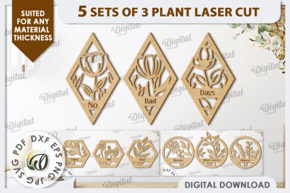 3D Plants Wall Decor Laser Cut Bundle: Digital Design Files