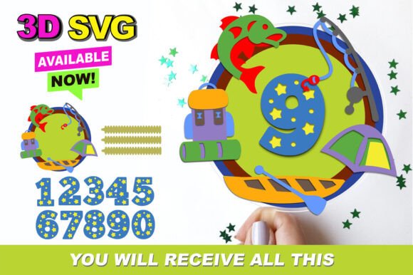 3D SVG Fishing Cake Topper: Instant Download