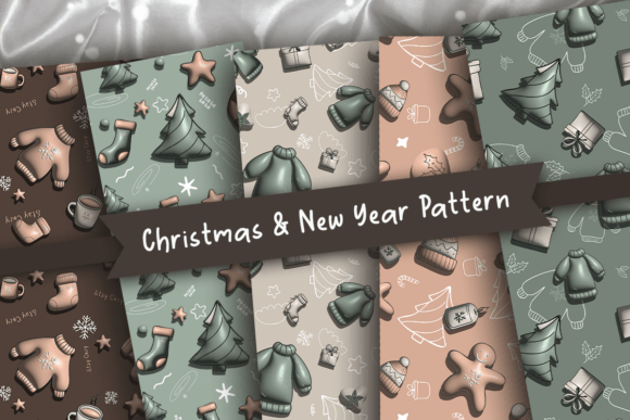 Cozy Christmas & New Year 3D Seamless Patterns