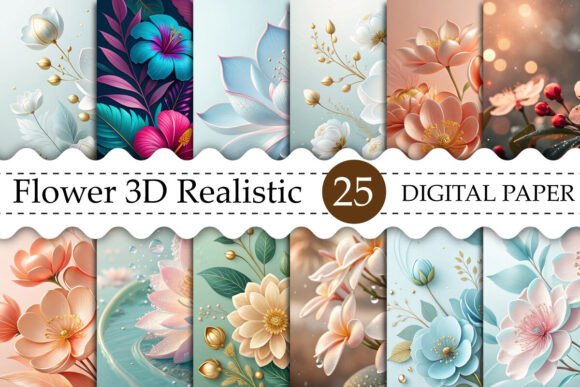 Flower 3D Realistic Digital Paper Bundle