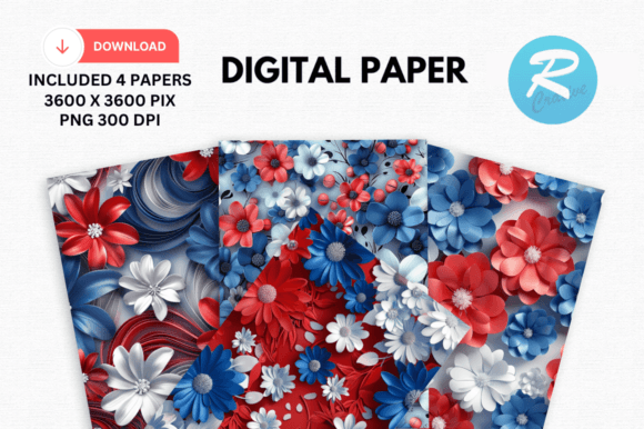 Red & Blue 3D Floral Digital Backgrounds